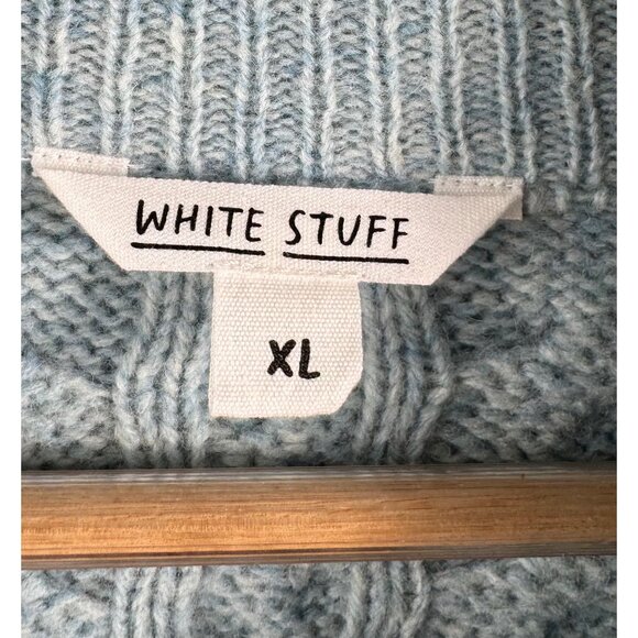 White Stuff chunky cable knit lambswool blend relaxed button cardigan blue 90s X - Picture 2 of 8